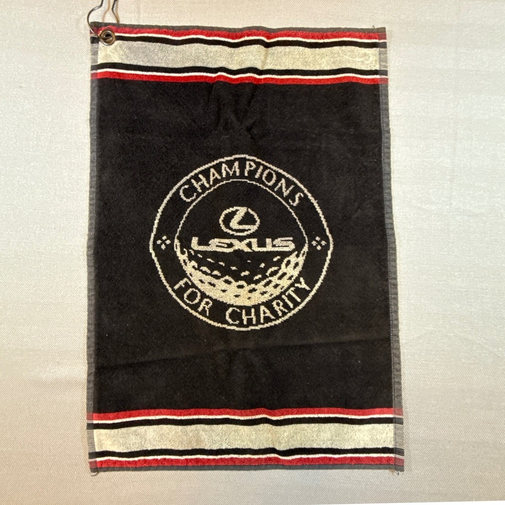 Lexus Champions For Charity Golf Towel Sir Christopher Hatton Black White 2034